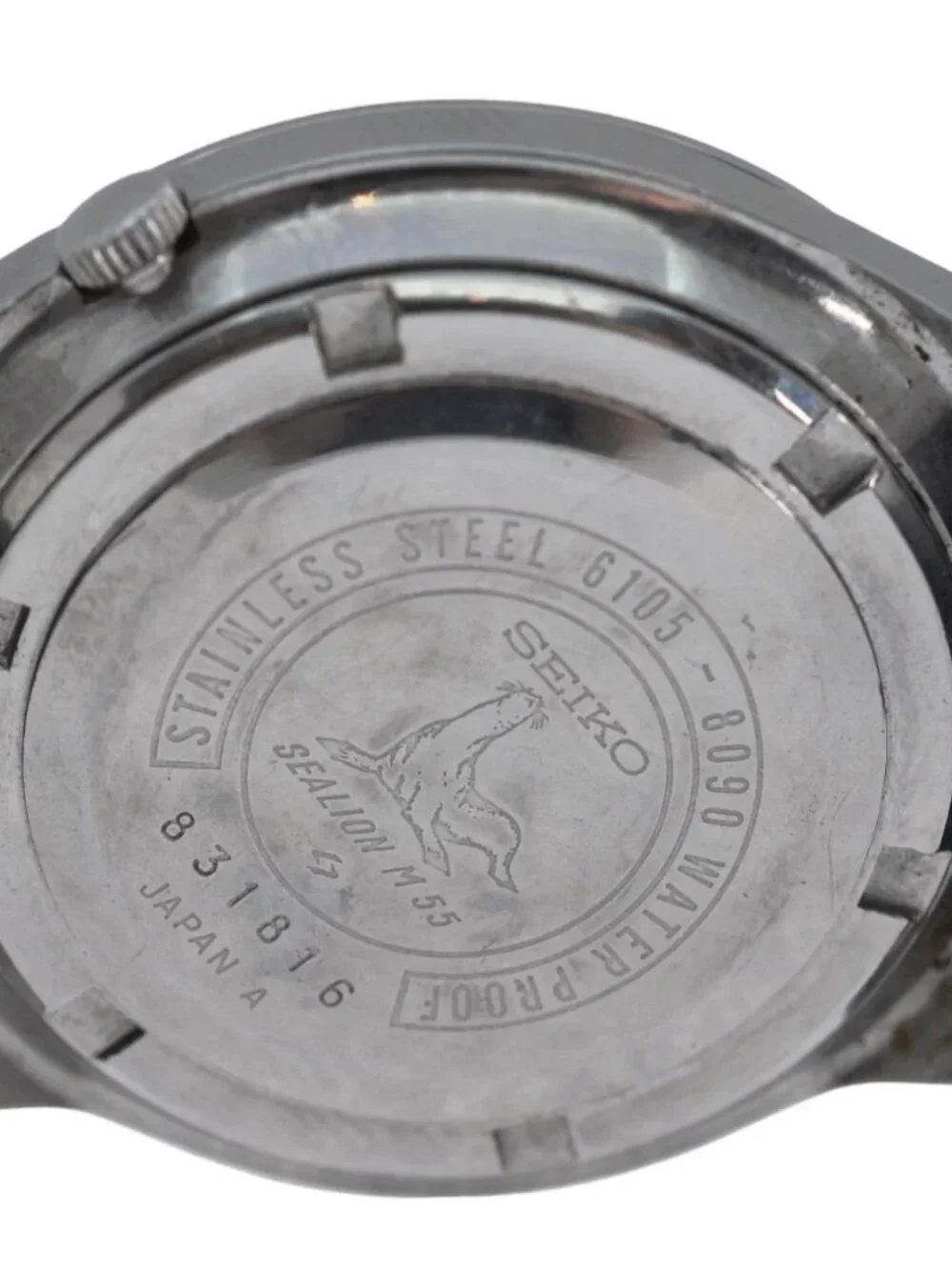Fully Original 1968 Seiko 37mm Men's Sealion M55 Black Dial Watch Ref: 6105-8090